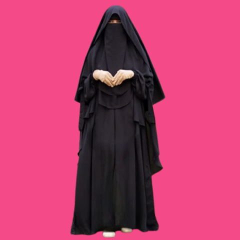 Full-Coverage Layered Abaya Khimar Set Abaya with Niqab & Nospis