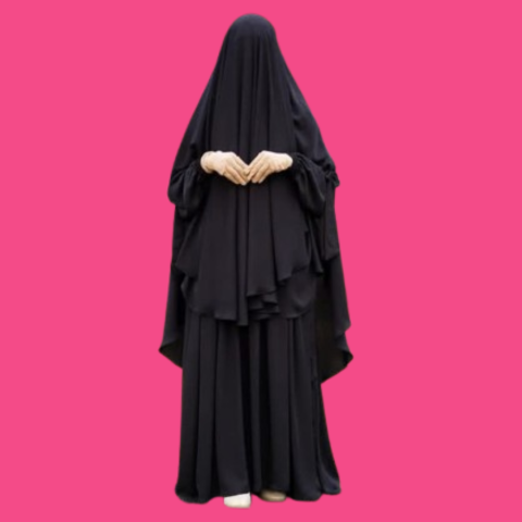 Full-Coverage Layered Abaya Khimar Set Abaya with Niqab & Nospis