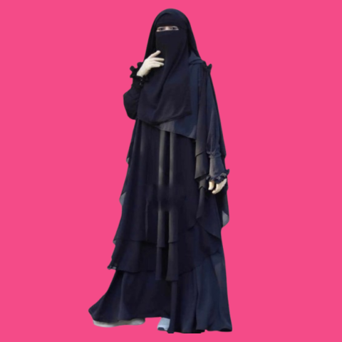 Elegant Black Layered Abaya with Niqab