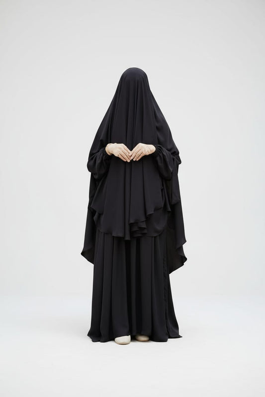 Abaya Hudi Khimar Coverage Layered Abaya Khimar Set Abaya with Khimar & Nospis