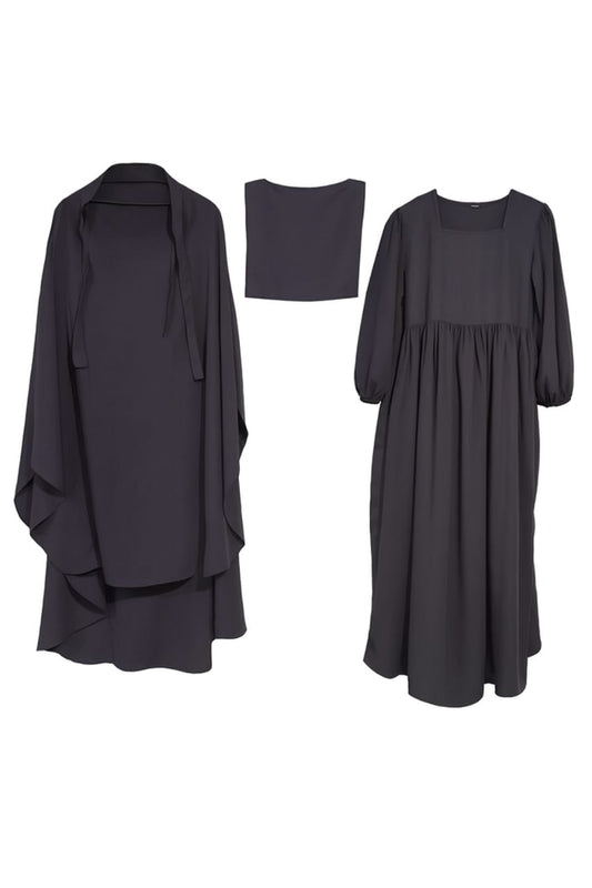 Elegant 3-Piece Islamic Abaya Set with Khimar Full Coverage Abaya Sch Cherry