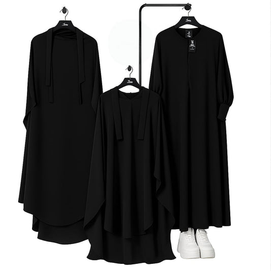 Elegant 3-Piece Islamic Abaya Set with Khimar Full Coverage Abaya