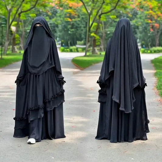 Exquisite Layered Ruffle Abaya in Imported SCH Cherry Fabric