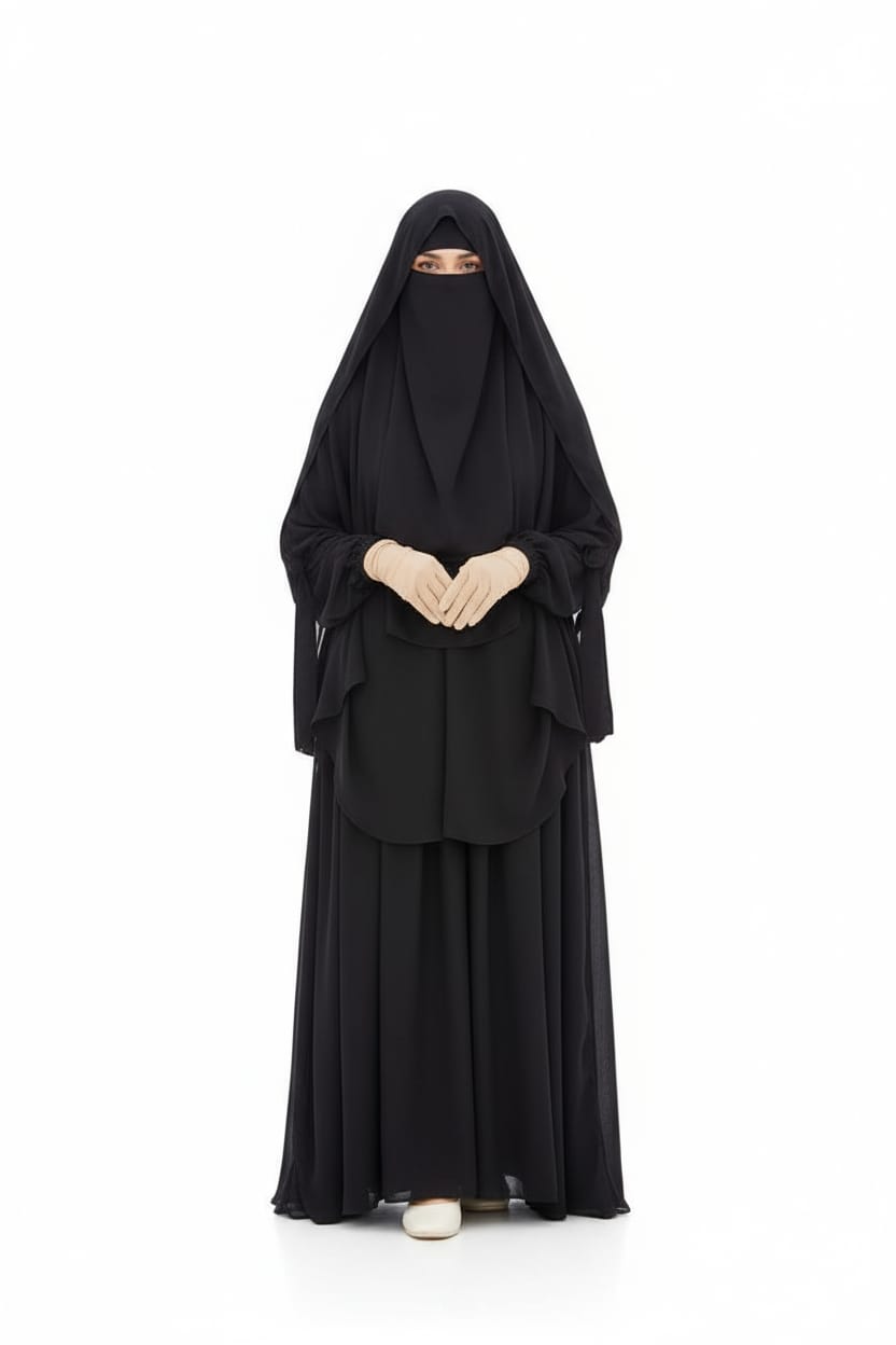 Abaya Hudi Khimar Coverage Layered Abaya Khimar Set Abaya with Khimar & Nospis