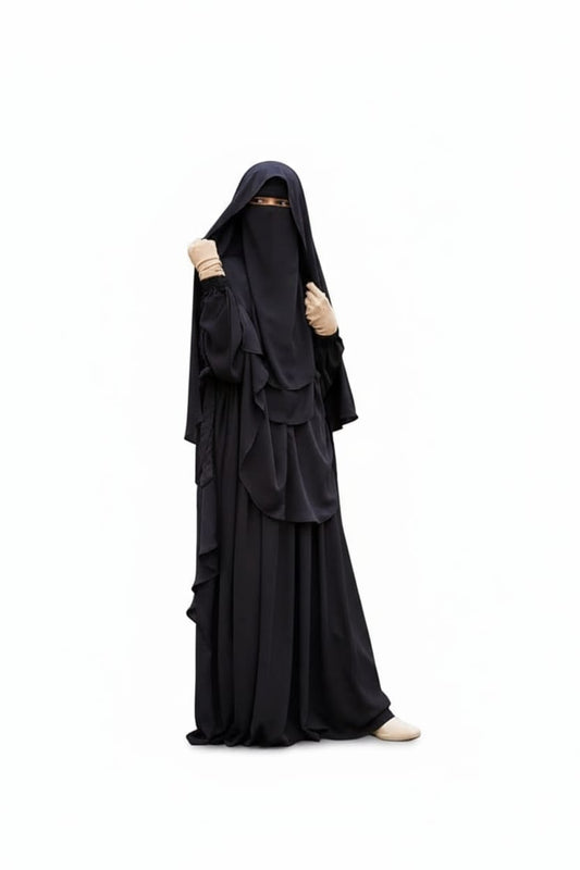 Abaya Hudi Khimar Coverage Layered Abaya Khimar Set Abaya with Khimar & Nospis