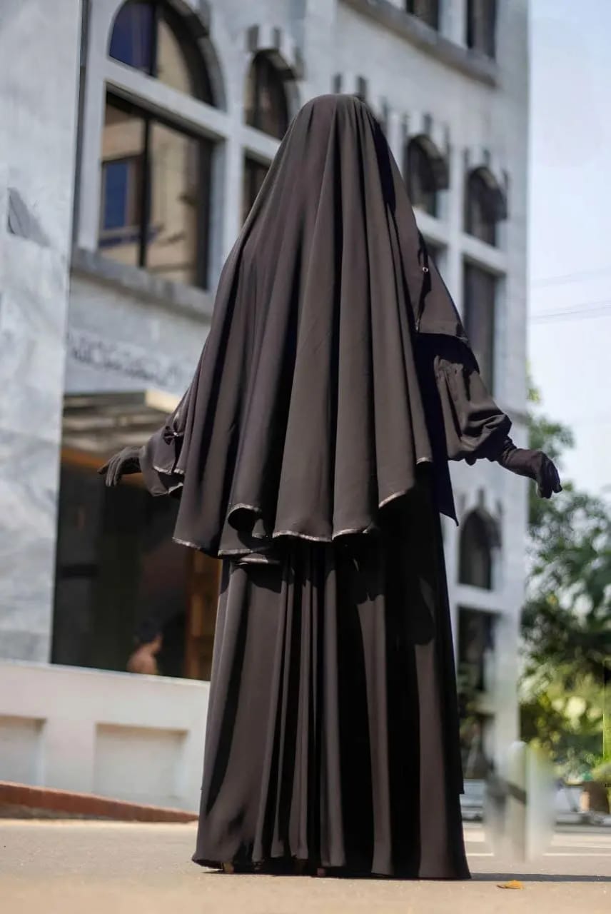 Exquisite Layered Ruffle Abaya in Imported SCH Cherry Fabric Full Set