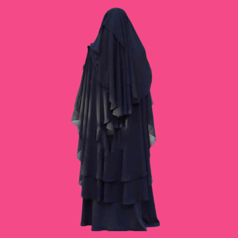 Elegant Black Layered Abaya with Niqab