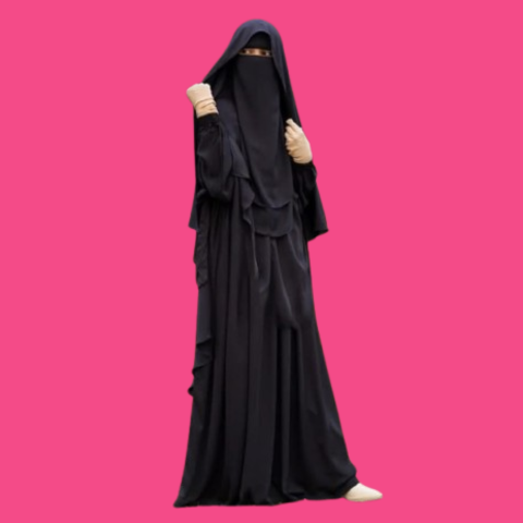 Full-Coverage Layered Abaya Khimar Set Abaya with Niqab & Nospis