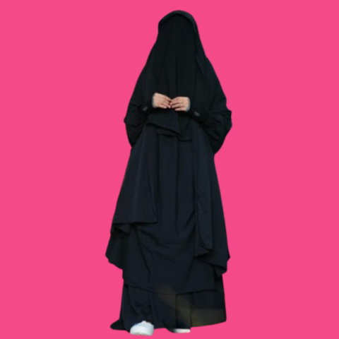 Full-Coverage Layered Abaya Khimar Set Site Round Abaya With Niqab & Nospis Set The Abaya