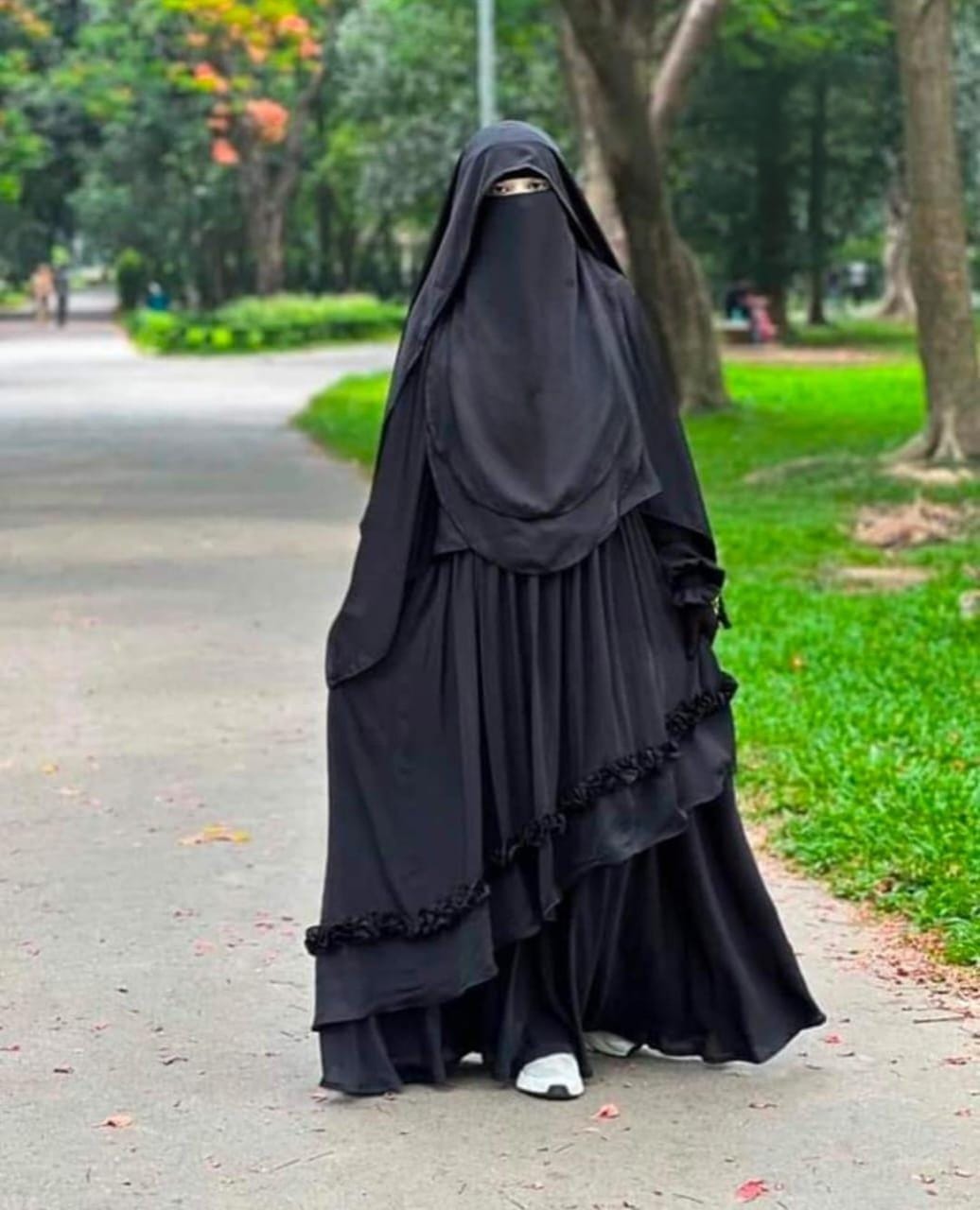 Exquisite Layered Ruffle Abaya in Imported SCH Cherry Fabric