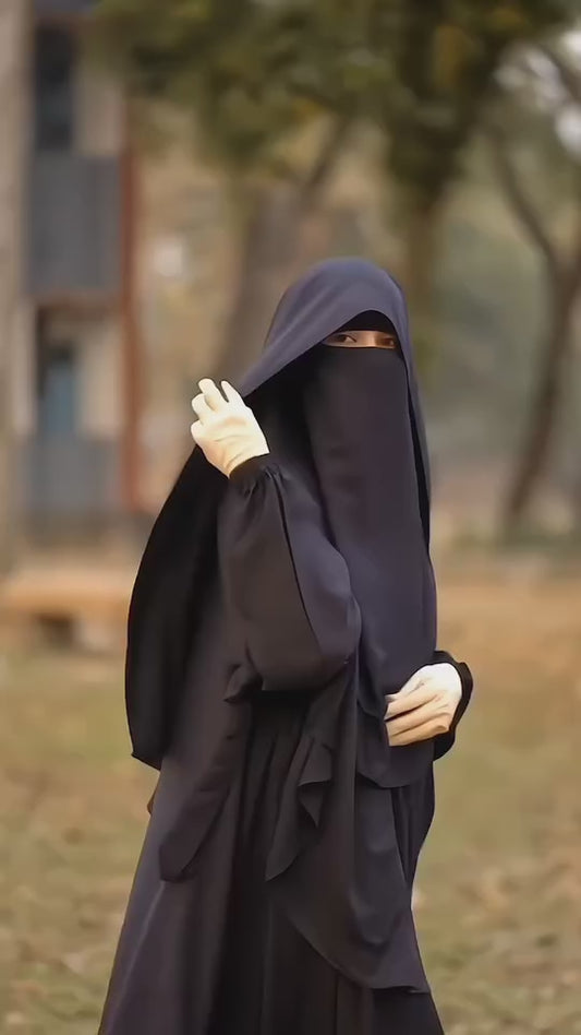 Full-Coverage Layered Abaya Khimar Set Site Round Abaya With Niqab & Nospis